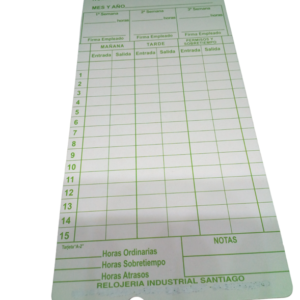 TARJETA DE ASISTENCIA 100 UNIDADES PARA RELOJ AIBAO S-180 – S-880